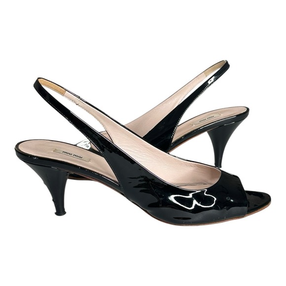 Miu Miu leather Slingback heels shoes size 36 US 6 Black Patent Vero Cuoio - Picture 1 of 16